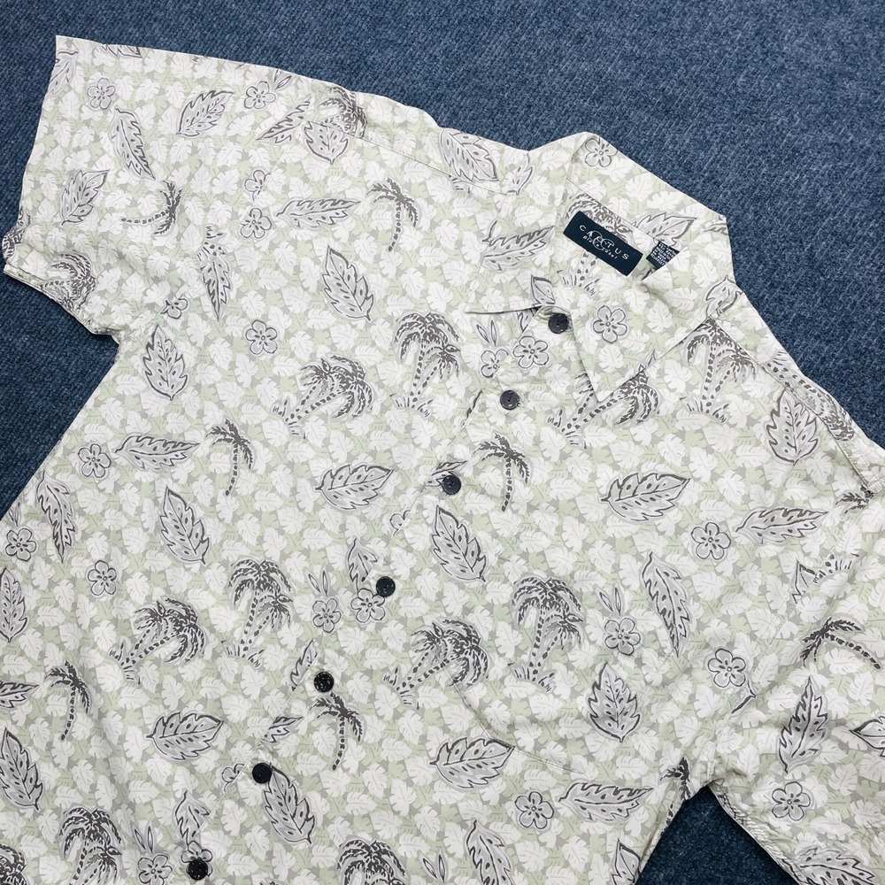 Cactus‎ Black Label Mens Large Tropical Palm Tree Button Down Shirt Green Y2K